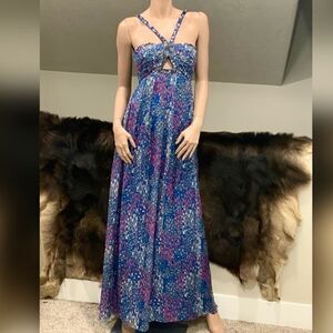 New Cross- Back Beaded Floral-print Chiffon Gown